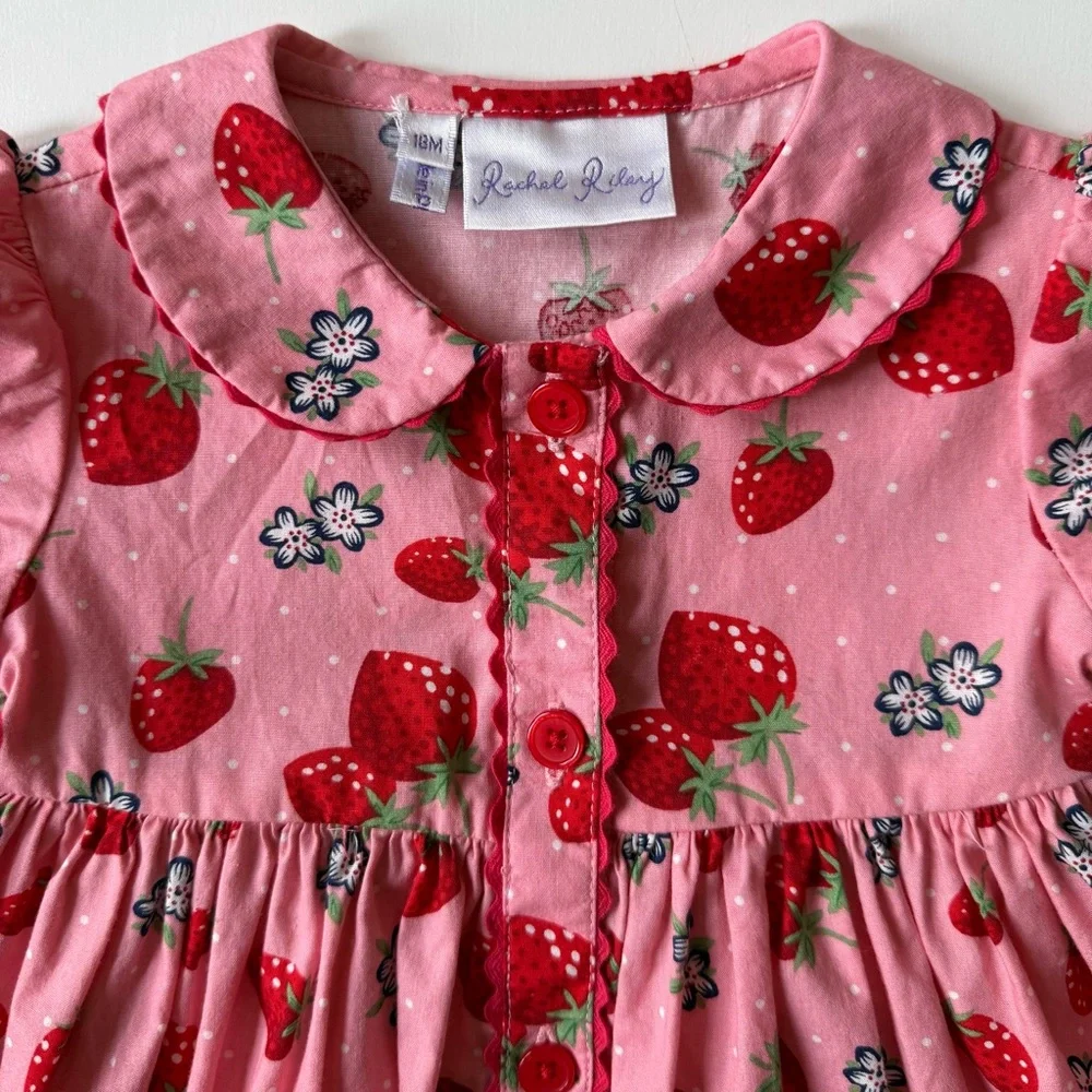 Rachel Riley Strawberry Button-Front Dress - Size 18M - Picture 3 of 13